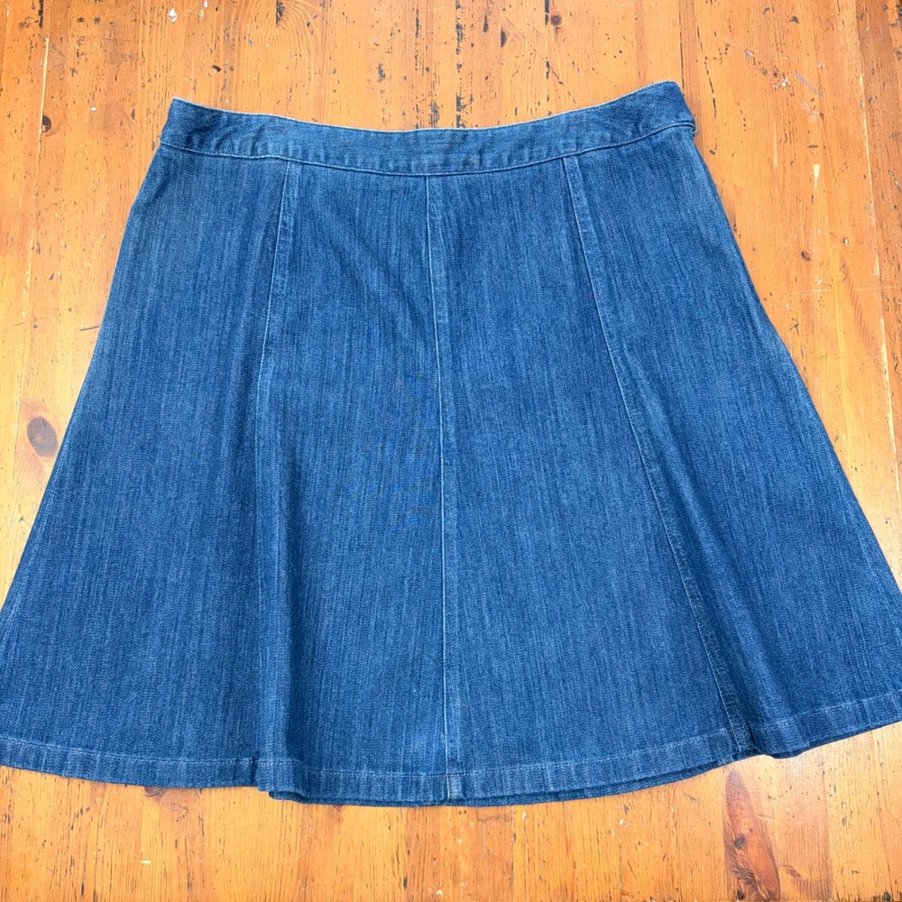 LL Bean Women 18 PET Denim Skirt Blue Classic Fit Straight Cotton Stretch 270487
